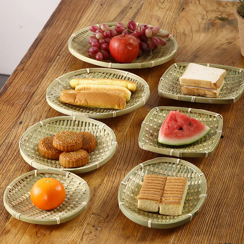 

Handmade bamboo basket, household bamboo dustpan, snack basket small tray, fruit basket creative decorative plate