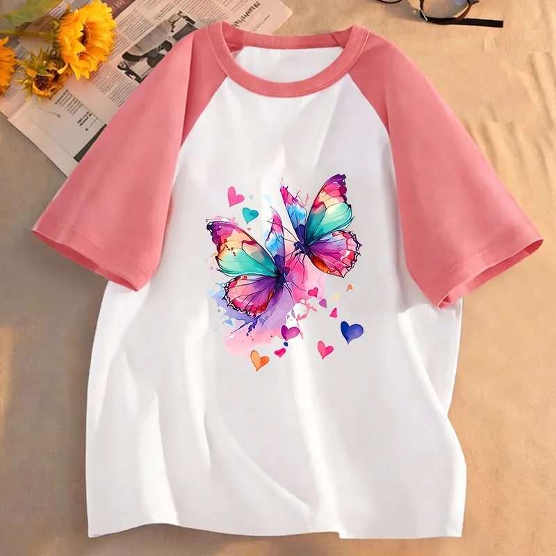 

T-Shirt Printed Graphic Butterfly T Shirt Girls' Summer Short Sleeve Tops T-Shirts Cute Girls Clothes Children's Kids Tee