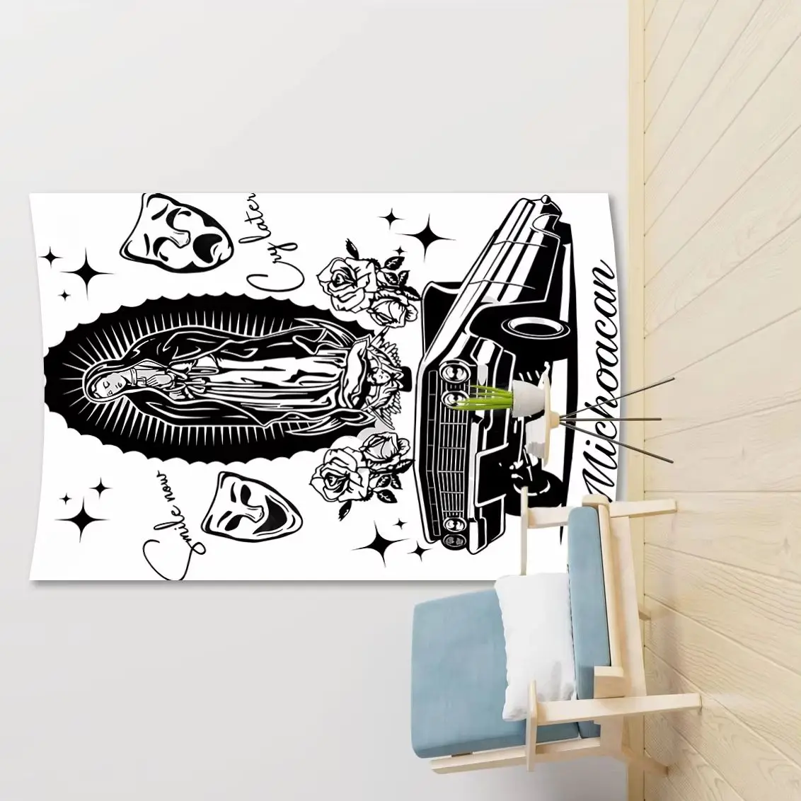 Винтажный-ретро-гобелен-с-изображением-автомобиля-анимационной-игры-неонового-спортивного-автомобиля-и-городского-пейзажа-настенный-декор-для-спальни