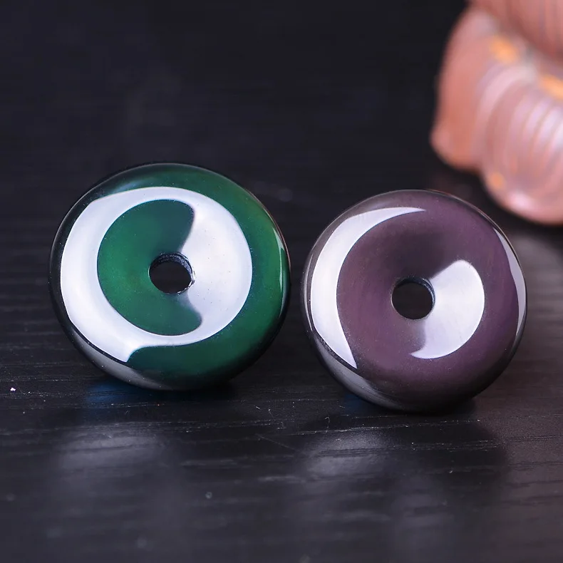 

Natural Black Obsidian Rainbow Flash Light Pendant Donut Round 18x6mm Necklace Green Purple Obsidian Jewelry AAAAA