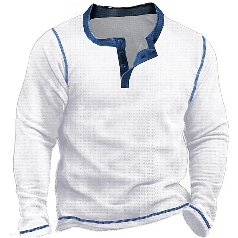 Vintage Men's Henley Shirt, Solid-Color Long-Sleeve T-Shirt Relaxed-Fit Sports T-Shirt Casual Long-Sleeve Top Men's Clothing
