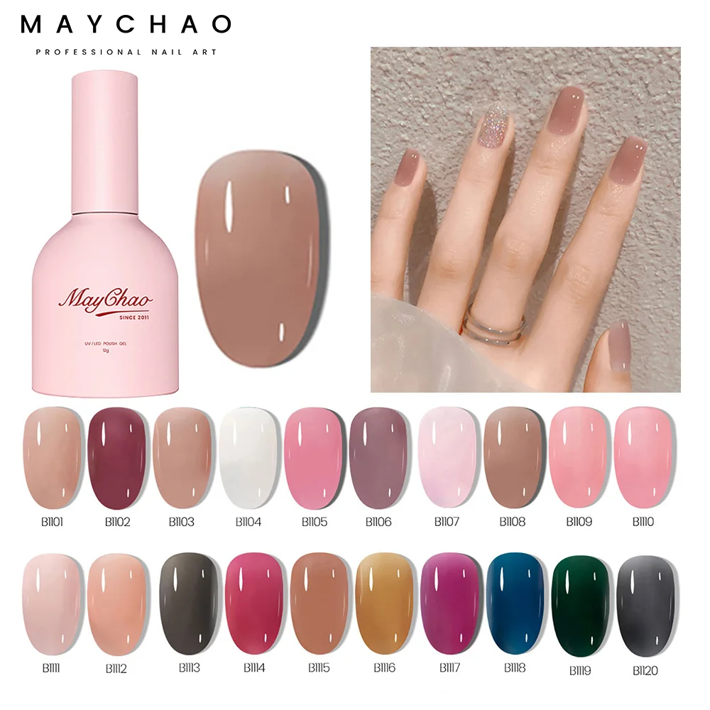 

MAYCHAO 12ML Jelly Gel Nail Polish Clear Pink Nude Gel Long Lasting Semi Permanent Soak Off UV LED Gel Varnish Jade Nail Art Gel
