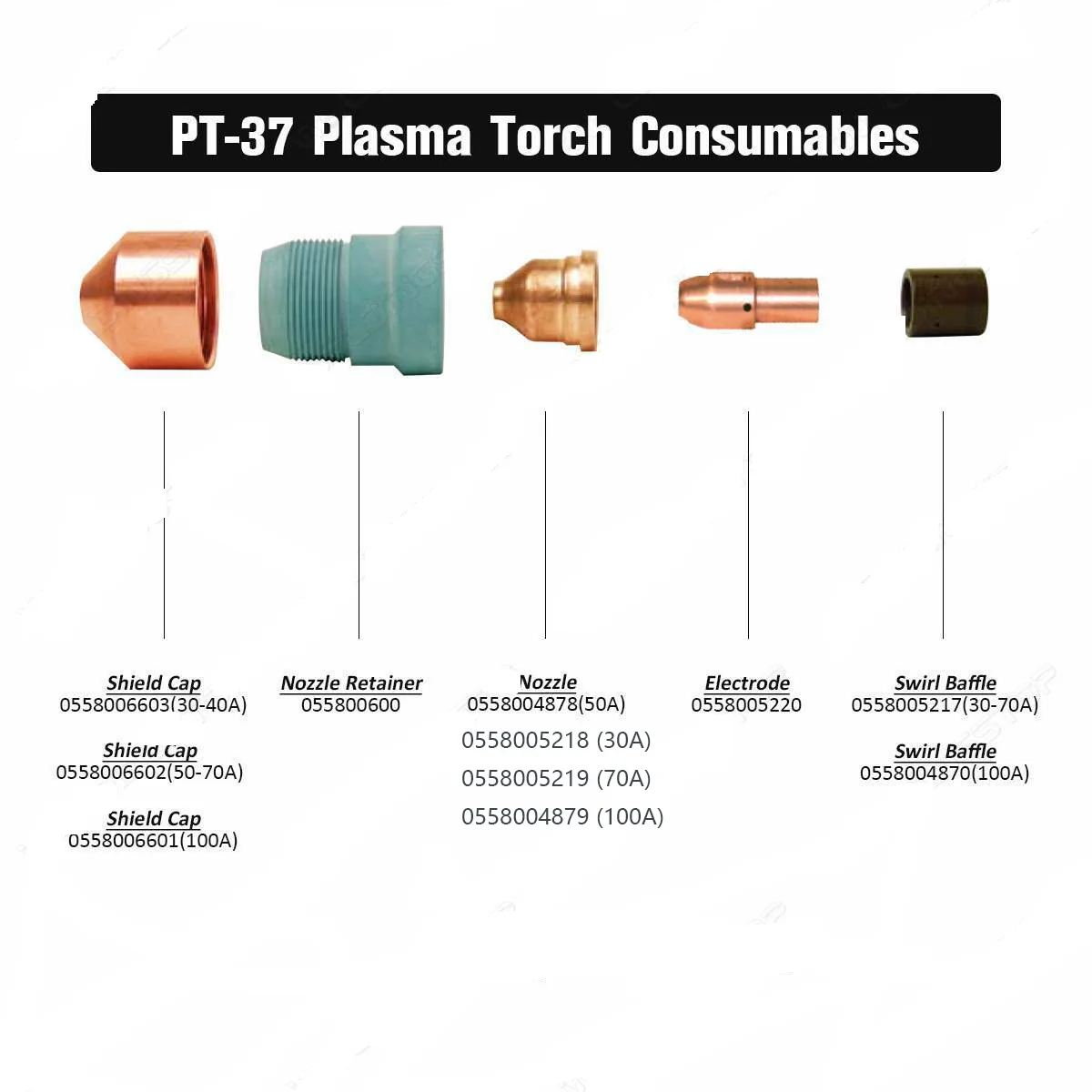 For ESAB PT-32 PT-37 PT-38 0558005220 Electrode, 0558005217 0558005219 0558004878 0558008417 0558007680 Nozzle ，0558006601 Cup