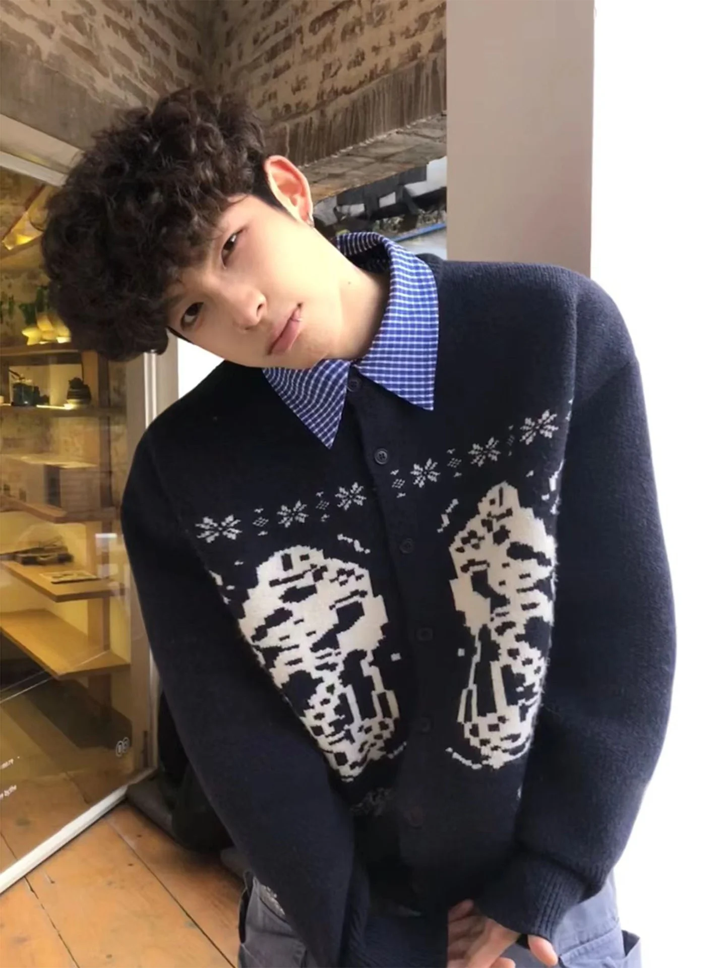 

Мужской зимний свитер свободного кроя из теплого трикотажа с узором Fair Isle, королевский синий, удобная уютная верхняя одежда, модный вязаный топ