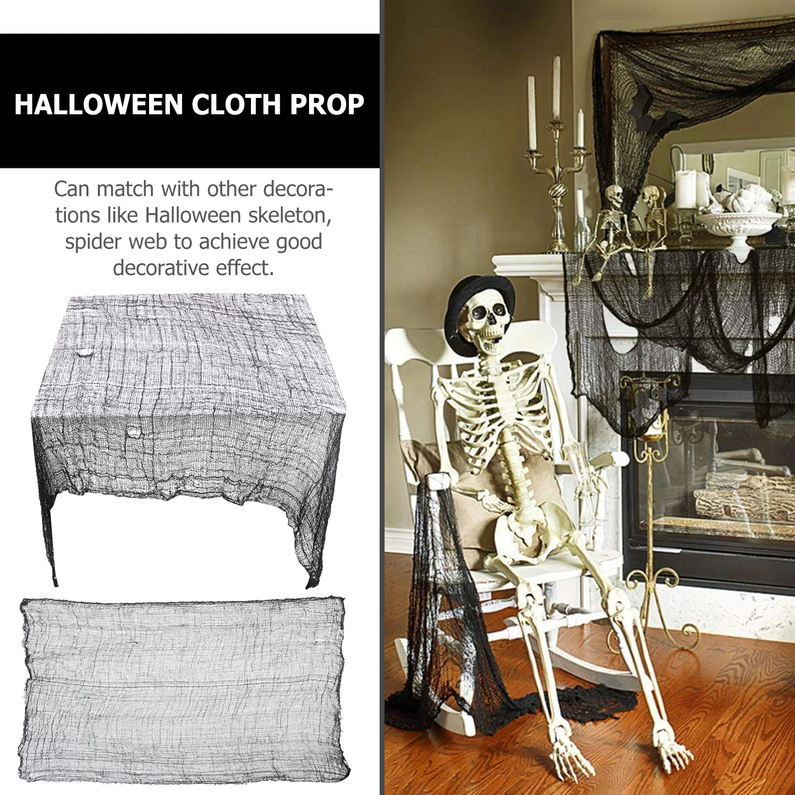 

2 pcs Halloween Spooky Gauze Set Black Creepy Cloth for Haunted House Party Decorations Doorway Window Indoor Use for Gate
