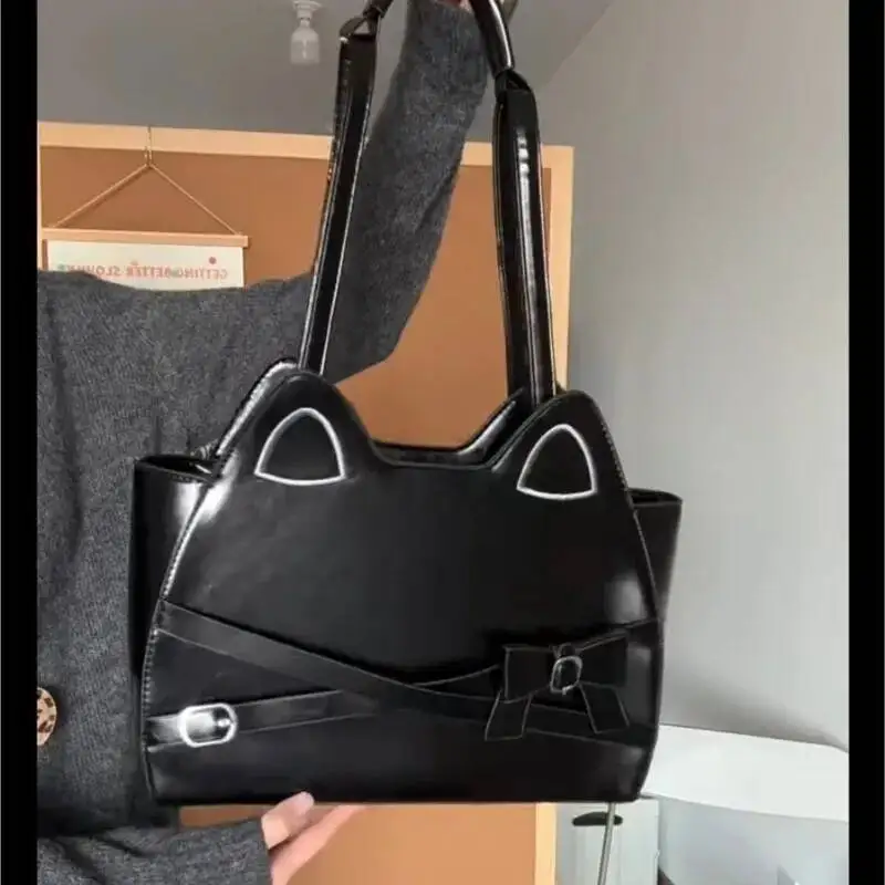 Bloom Sweet Cute Cat Pink Shoulder Bags Wallet Women Retro Leather Large Capacity Y2k Handbag Ladies Underarm Bag Backpack