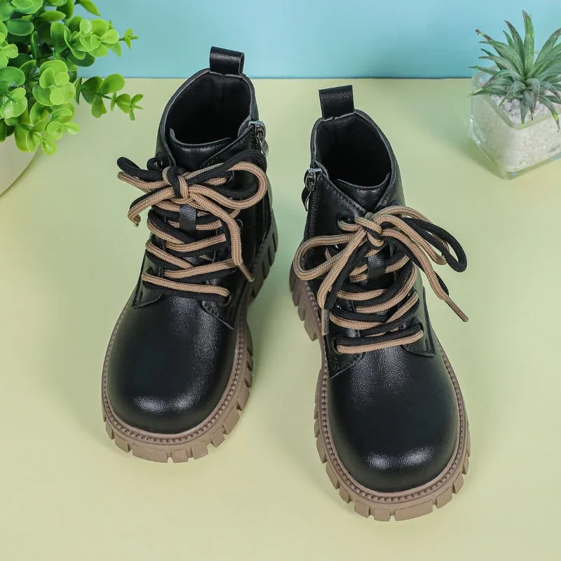 

Kids Color Block Ankle Boots 2026 Fall Winter Fashion Low Cut Anti Slip Double Color Laces for Boys Girls Casual Warm Shoes