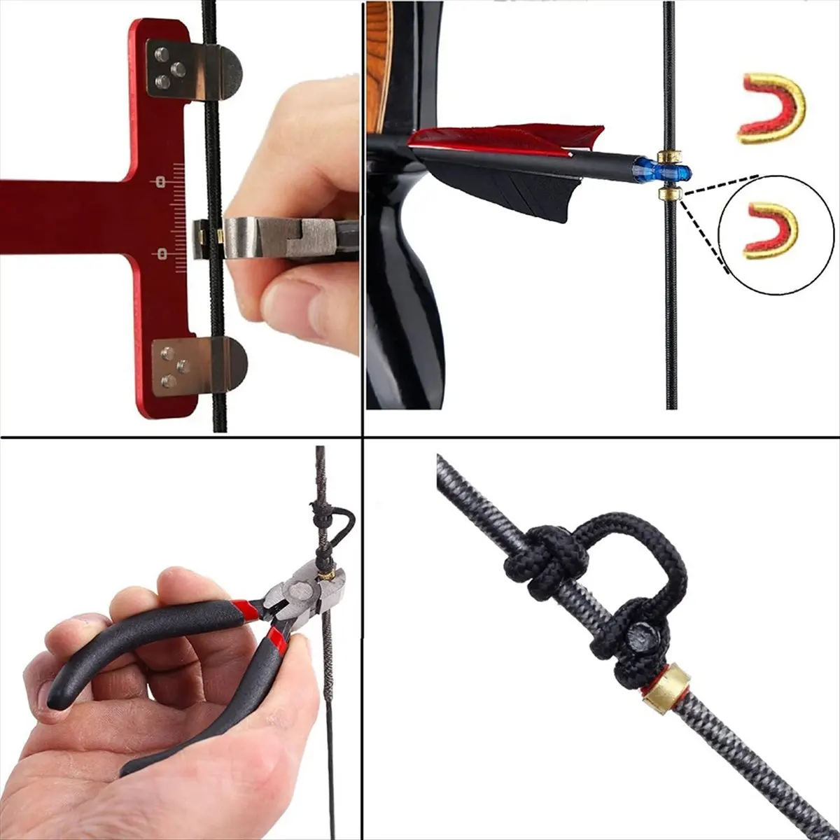 ABME New Bow String Nocking Points Set with T Square Ruler Nocking Buckle Pliers and 8pcs Nocking Buckle Set, Black
