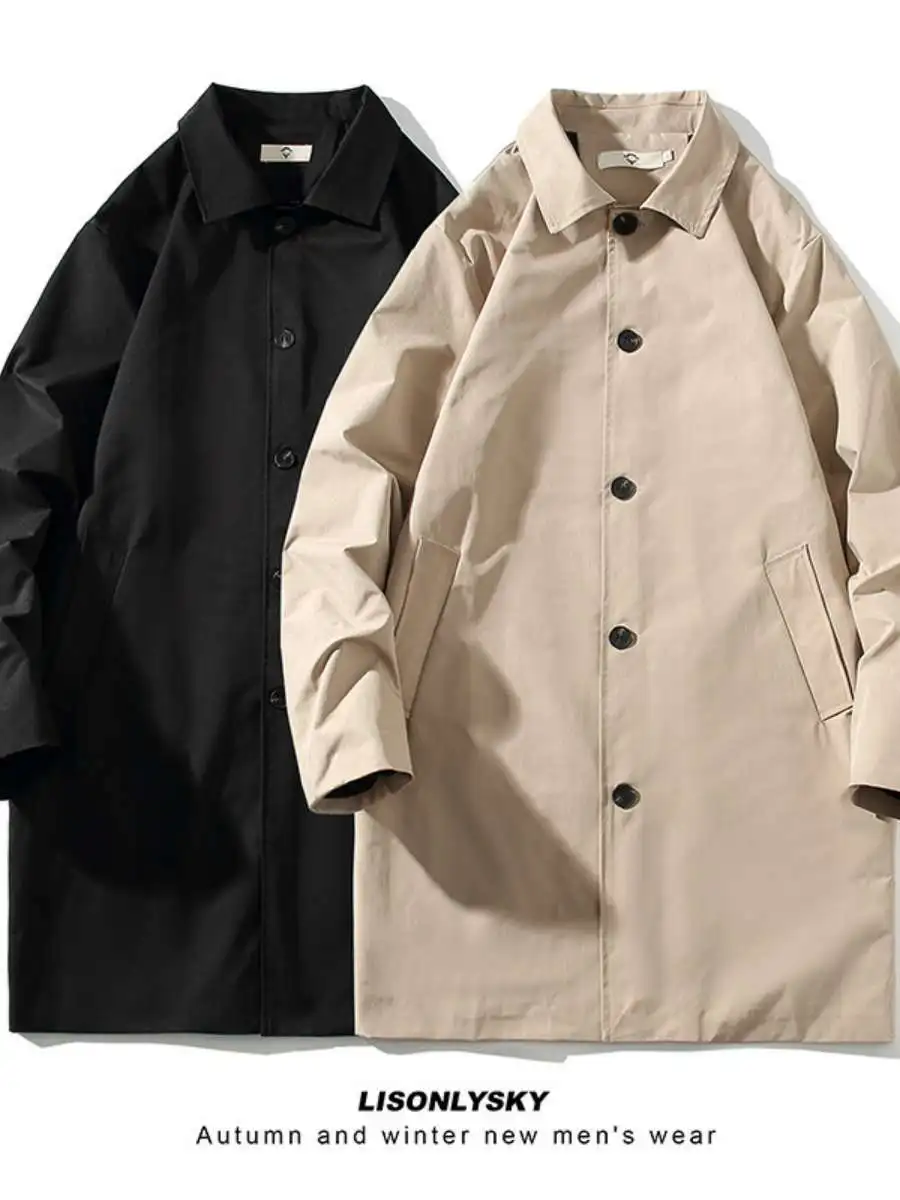 

Briti Sle Men's Long Coat Loose Fit Spring Autumn New Sle Casual Turn-down Collar Thin Busin Korean Version Coat