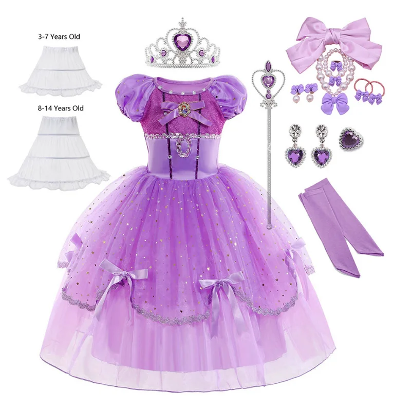 Disney Princess Dress Children\' Birthday Carnival Cosplay Sofia Costume Dance Ball Fancy girls\' sequin Clothing Kids Gifts 2023