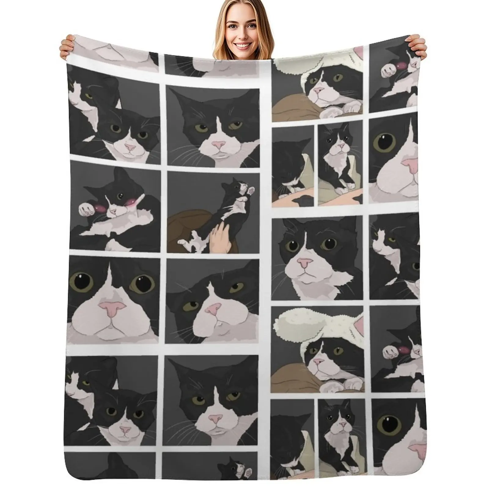 

Cartoon cat memes Throw Blanket Reusable Durable Soft Blanket for All Seasons