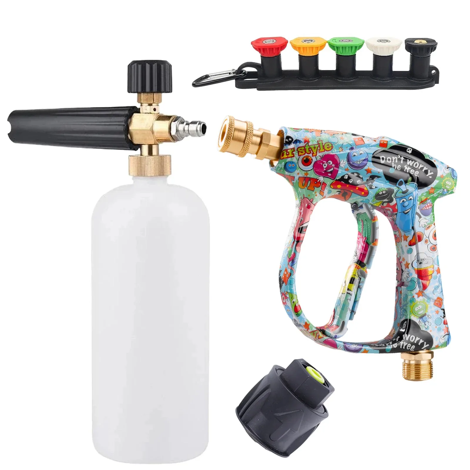Graffiti High Pressure Washer Gun, Adjustable Foam Pot, 5 Multi-angle Nozzles & Nilfisk Adapter for Auto Detailing