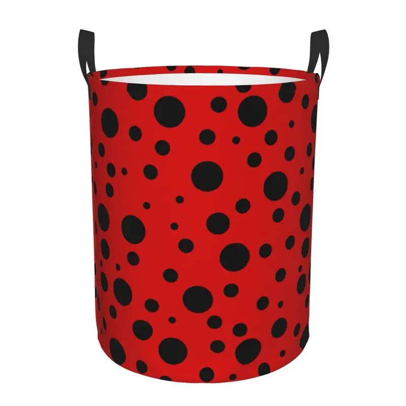 Black and Red Polka Dot Ladybug Laundry Basket Foldable Laundry Hamper Waterproof Oxford Clothes Storage Bucket Toys Organizer