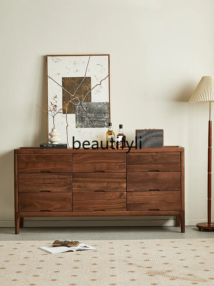 

North American black walnut nine-chest cabinet Nordic simple solid wood locker Living room storage cabinet5556