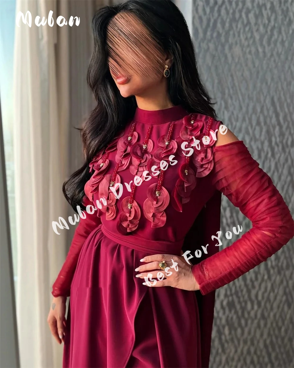 Lange Mouwen Kralen A-Line Prom Jurken Off Shoulder Saudi Arabië Formele Gelegenheid Jurken Avondjurk