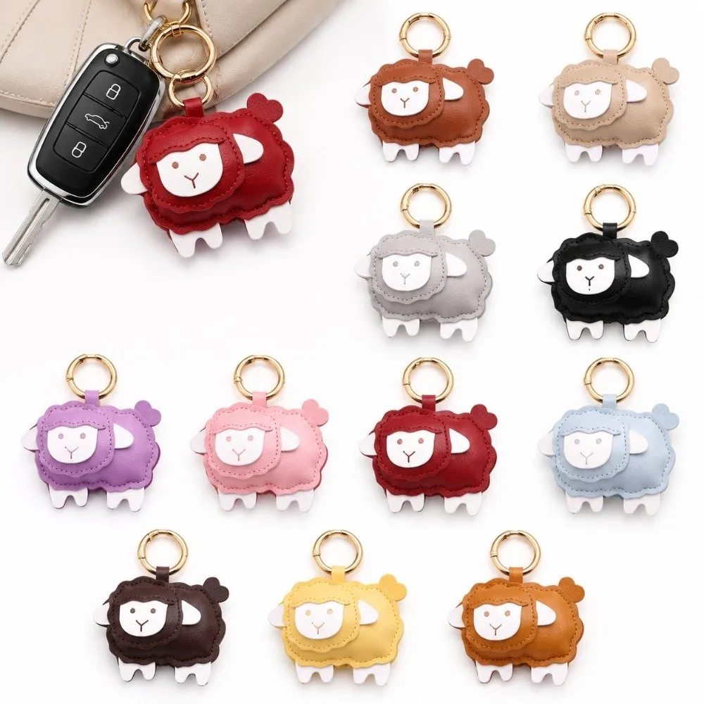 Cartoon PU Leather Sheep Keychain Leather Anti-Loss Strap Lamb Bag Charm Year of Goat Goat Ornament Backpack Pendant