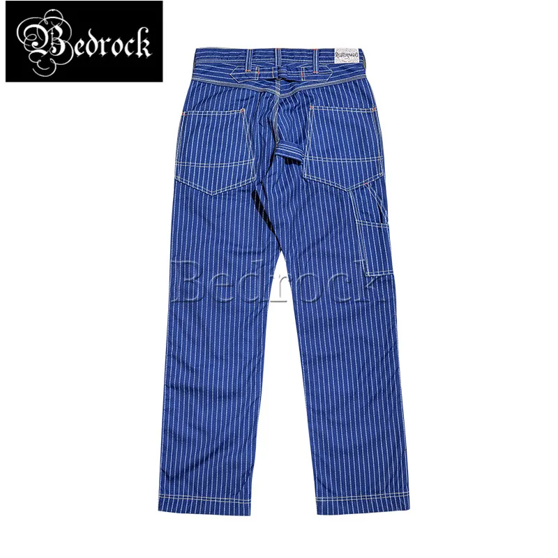 Underground Dyed Blue Striped Overalls Pure Cotton Slim Straight Trousers Wear-resistant Canvas Cargo Pants Vintage Buckle Back