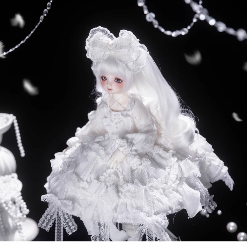 BJD Doll Clothes White Lolita Dress For 1/4 Doll Accessories Dress Up Doll Gift Diy Lolita Clothes (No Doll)