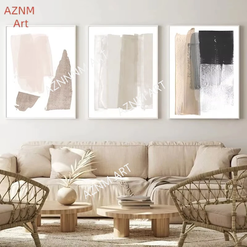 Boho Minimalist Beige Pink Black Gray Watercolor Abstract Canvas Painting Living Room Wall Art Decor Poster