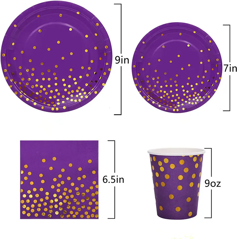 Purple and Gold Party Decorations Purple Birthday Plates Disposable Party Paper Plates for Wedding Baby Shower Bridal Shower