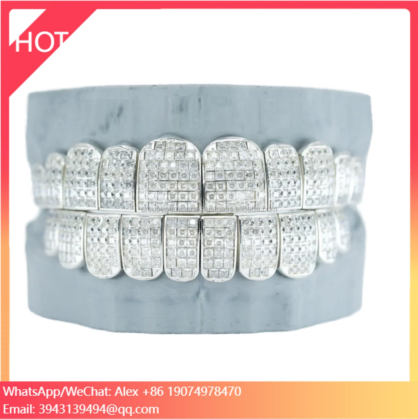 

Индивидуальные зубные грилзы из стерлингового серебра 925 пробы с муассанитами DVVS и бриллиантами, с сертификатом