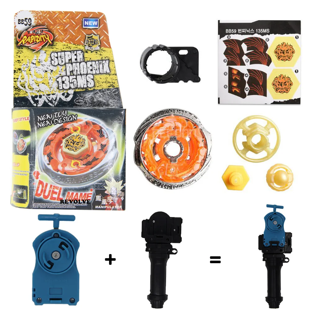 B-X TOUPIE BURST BEYBLADE BURST Hypersphere Burn Fireblaze 135MS Phoenix BB59 con agarre + línea de tracción azul