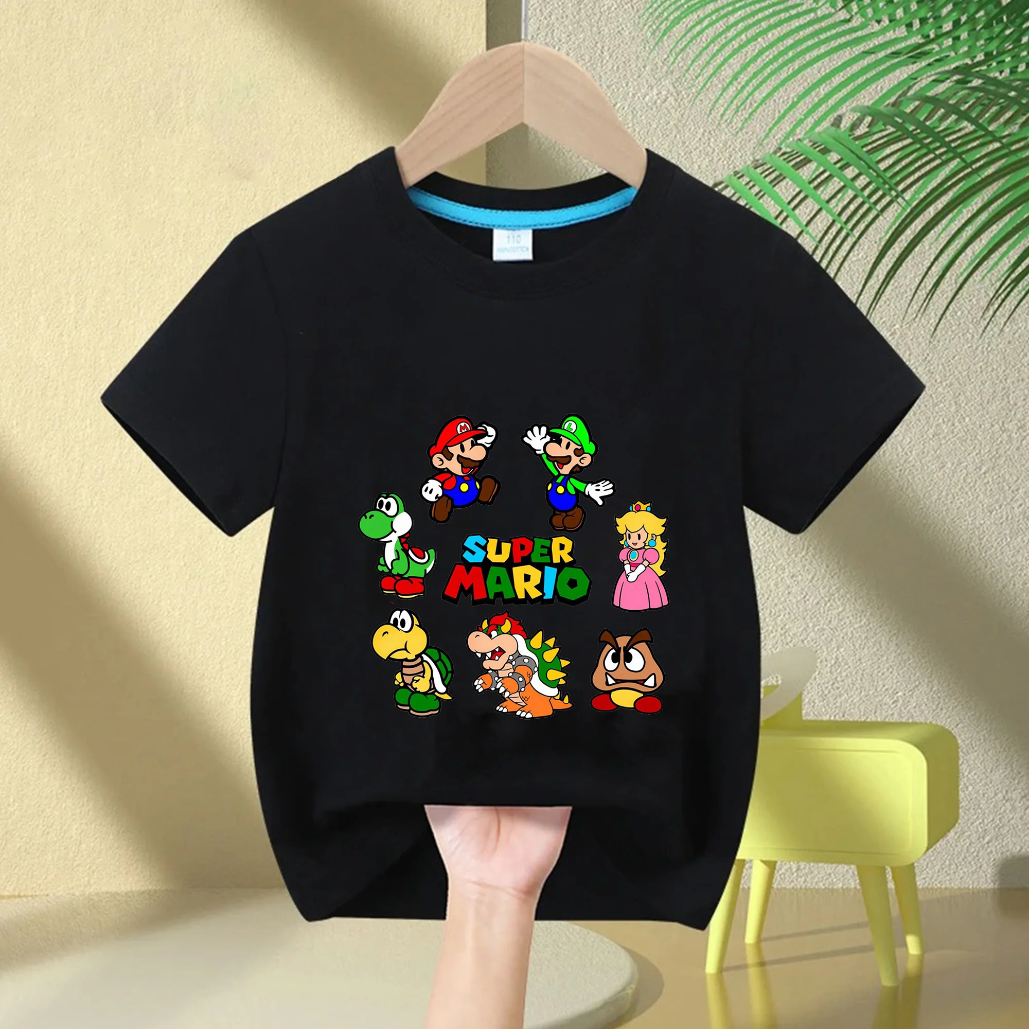 

2025 boys CosPlay Short SleeveSummer Boys Girls Cotton Round Neck T-shirt Breathable Clothing Anime Super Mario Cartoon