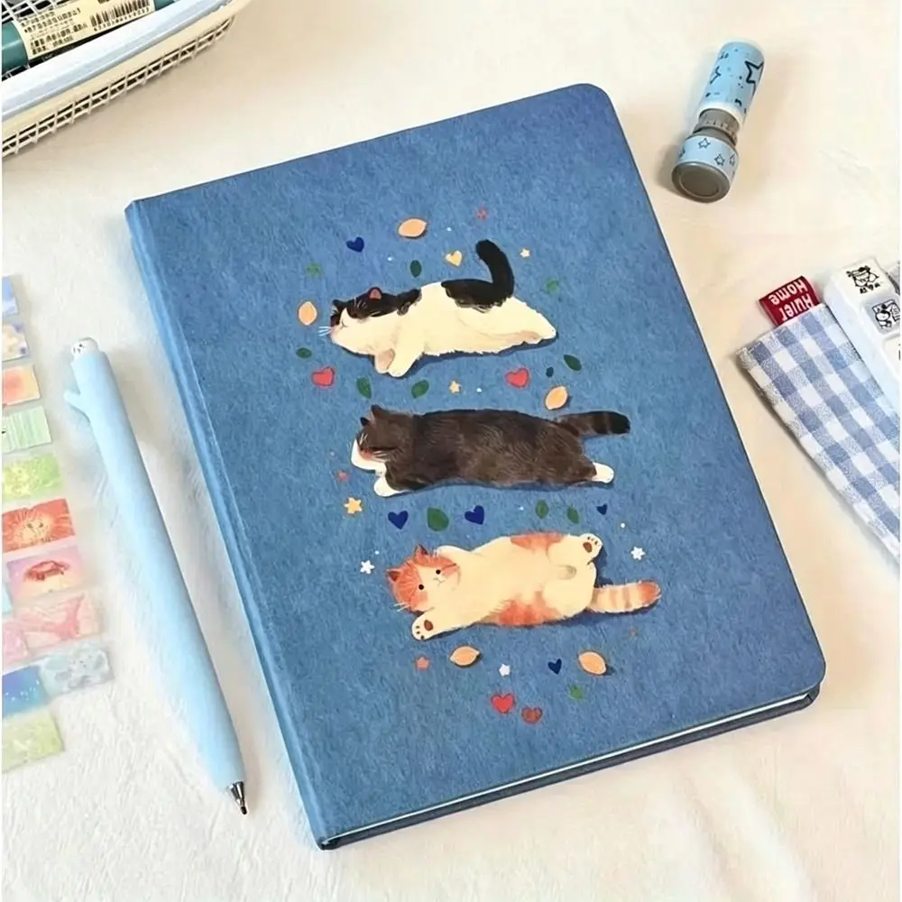 Three Kittens Design Cat Pattern Notebook A5 Size Blank Lined Pages Sketchbook Writing Pads Hard Shell Cover