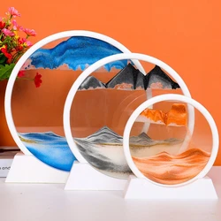 5/7/12 Inch 3D Moving Sand Art Picture Round Glass Deep Sea Sandscape Hourglass Quicksand Sand Painting Office Home Decor Gifts