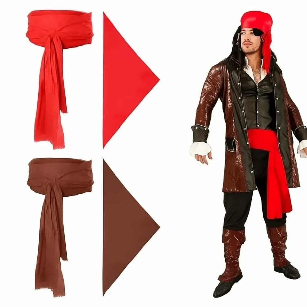 Canvas Pirate Headband Waist Belt Head Wrap Solid Color Halloween Scarf Belt Medieval Renaissance Triangle Scarf Cosplay Costume
