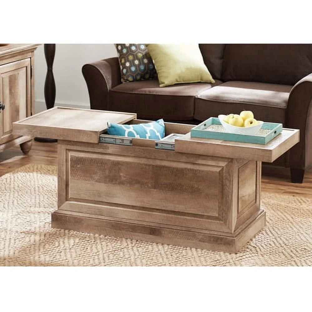 Stylish Crossmill Coffee Table with Concealed Storage Weathered Finish Indoor Use Rectangle Design Home Office