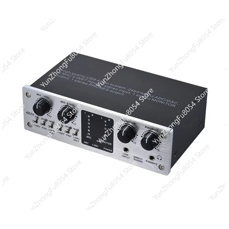 2-Channel USB Audio Interface Studio External Sound Card + 48v Phantom Power DC5V Power Audio Sound Card Mixer
