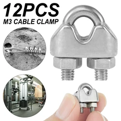 12pcs M3 Cable Clamps,U type Steel Wire Rope Clip,Bolts Saddle Fastener Cable Rope Clamps, for Rigging Rope Tension Cable Garden