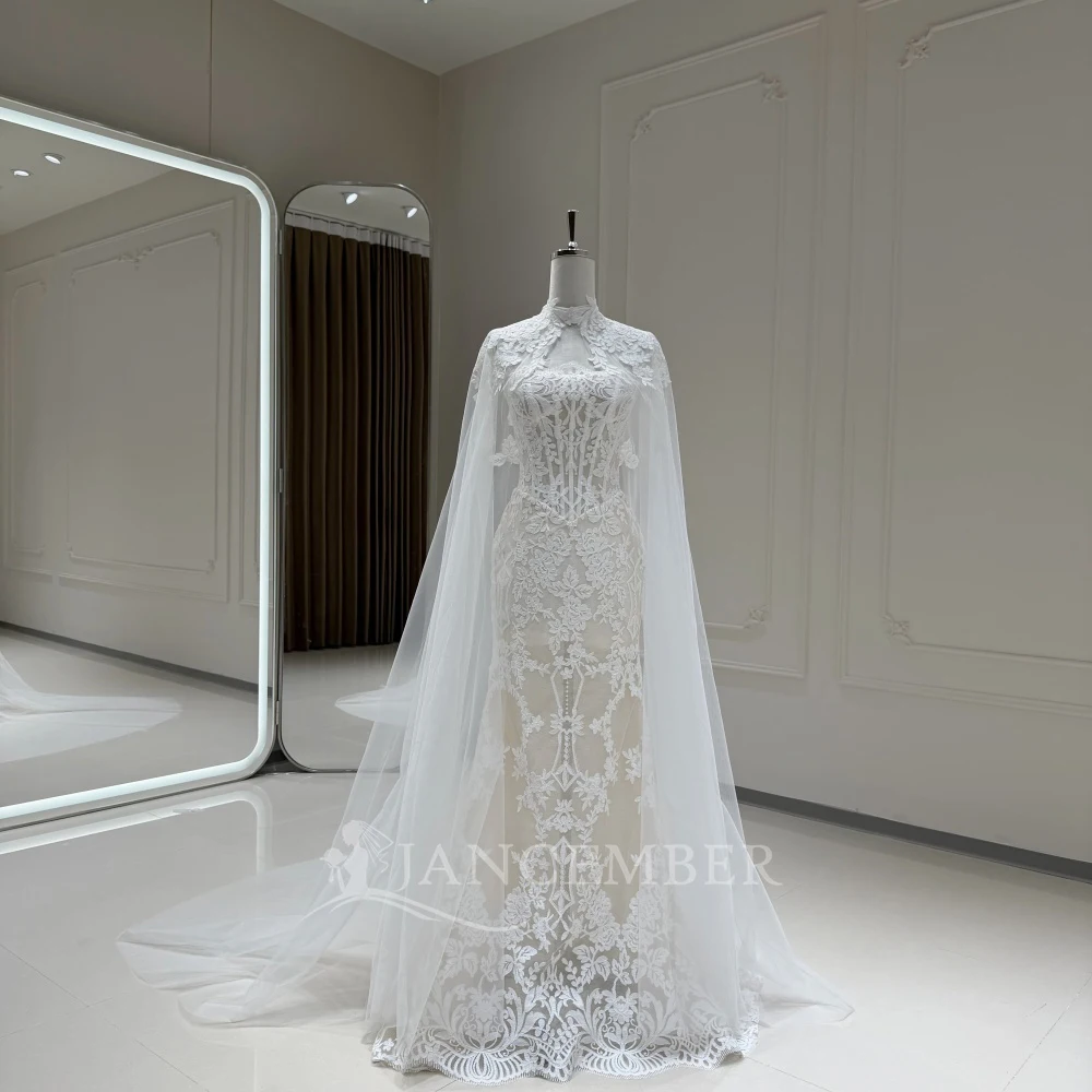 Romantic Detachable Cape Wedding Dresses Lace Boho A-Line Bridal Gown for Women Sweep Train Vestido de Noiva Customized