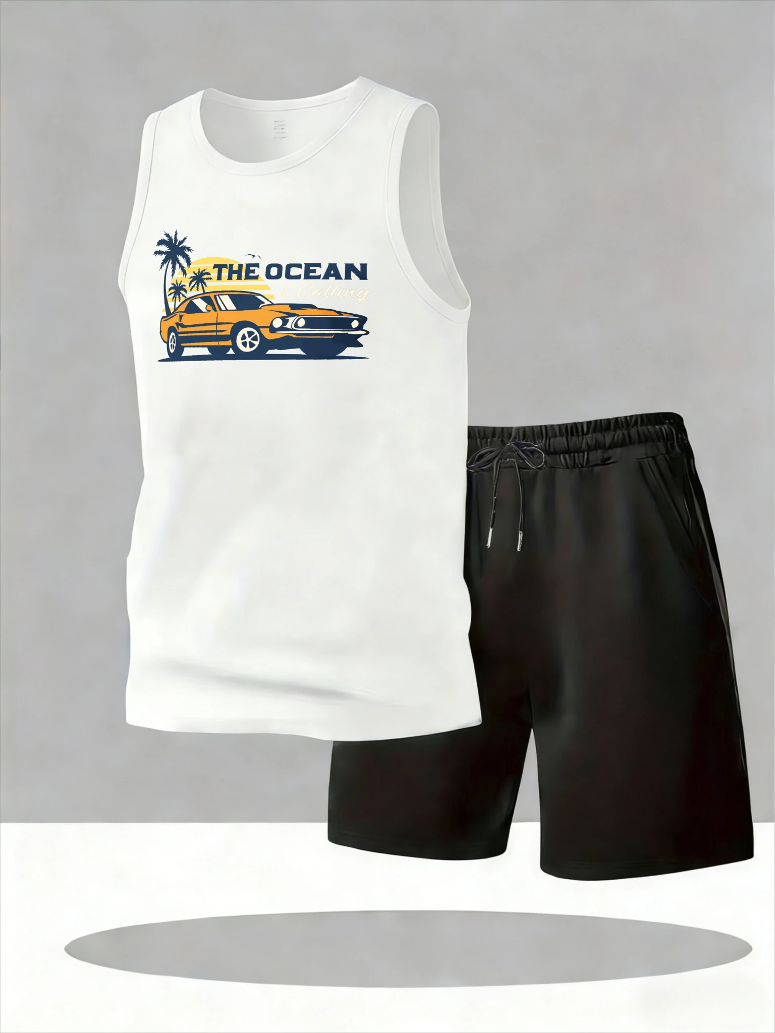

Men's Tank Top Sets 2026 Summer Quick drying seaside oversize outfits two piece running Breathable jogging set sports crewneck