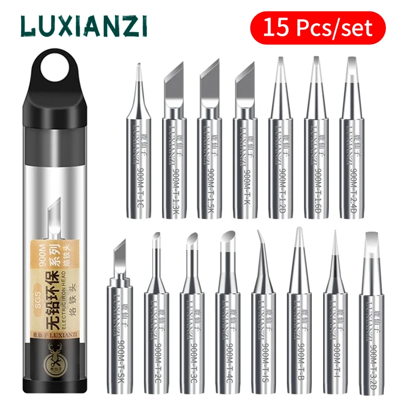 

LUXIANZI 15pcs 900M Lead Free Soldering Iron Tip High Quality Welding Tips BGA K/SK/IS/I/2.4D/B Solder Tips Repair Tool Kit