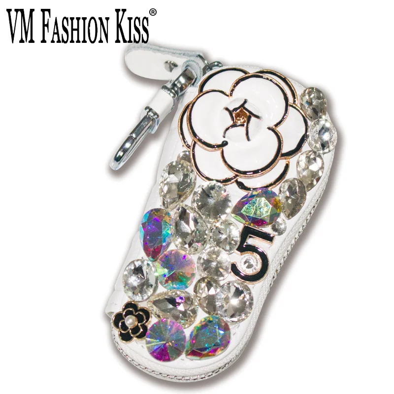 VM FASHION KISS Housekeeper For Women Diamond Smart Car Key Bag Coin Purse Holder Crocodile Pattern Pu Leather Car Key Cover