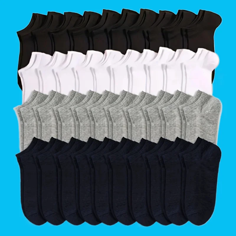 Soft Lightweight Low Cut Meias de tornozelo para homens e mulheres, preto, branco, cinza, sólido, alta qualidade, moda, barco, 10 pares, 20 pares, 40 pares