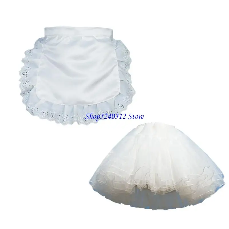 634C Ruffle Maid Apron Kitchen Cooking Apron Hoopless Petticoats Skirts Tutus Slips