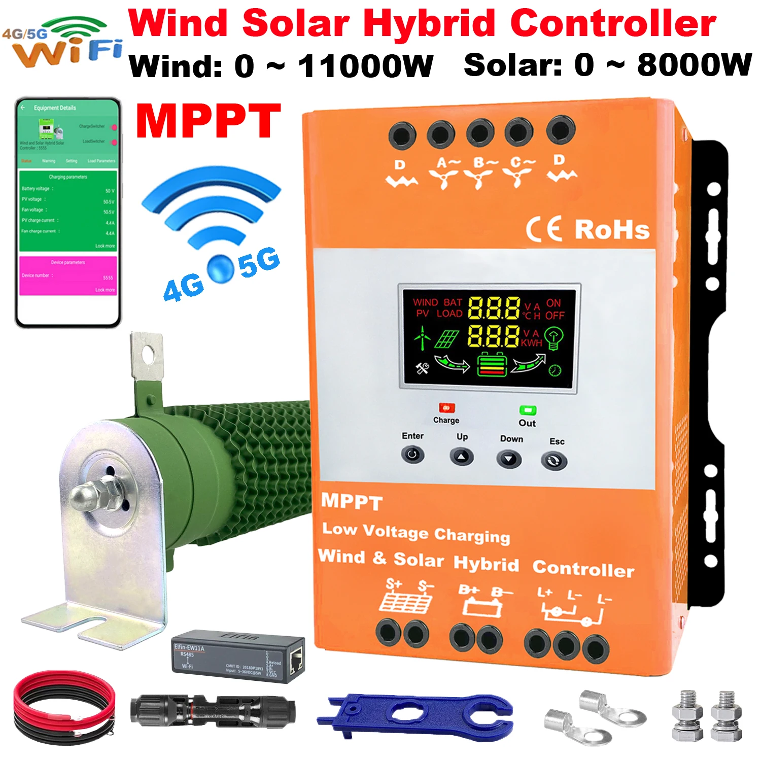 6000W MPPT Wind Solar Hybrid Controller Boost Charger 12V 24V 48V Free Dump Load Support Lithium Lifepo4 Lead Acid GEL Battery