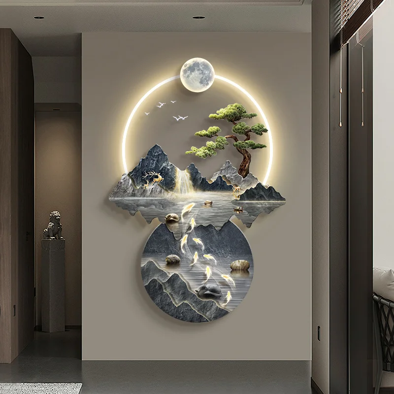 High quality Wall porch led color crystal porcelain large wall Modern art painting wall lamp frame picture for home