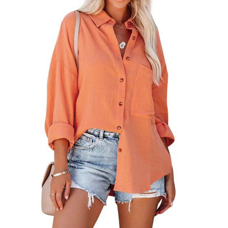

Women's Spring And Autumn New Single Breasted Cardigan Pocket Shoulder Drop Bat Bat Shirt Casual Long Sleeved Shirt For Women