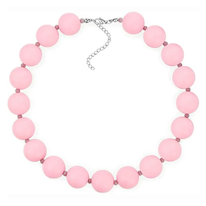 Stylish Pink Beaded Necklace, Simple Yet High-End Y2k Necklace, Versatile For Couples, Adjustable Collar Chain