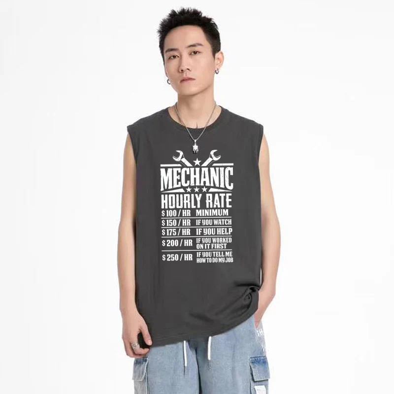 Funny Mechanic Hourly Rate - Graphic Design Print Gym Tank Top Men O-neck Sports Vest Sleeveless Shirt Undershirt Gyms Vest