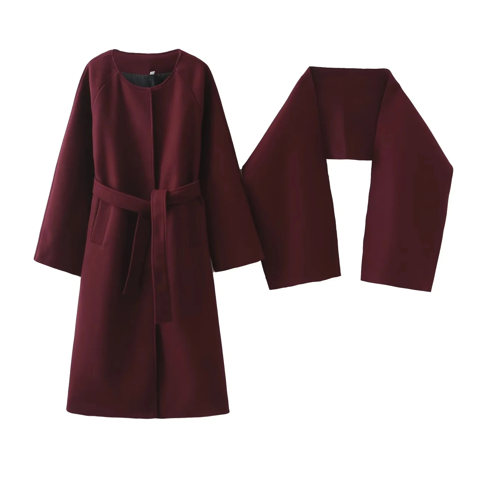 

Spring New Arrival Women's Lazy Sle round Ne Long Sve Single Button Scarf Long Coat Polyester Fiber No Ironing Treaent