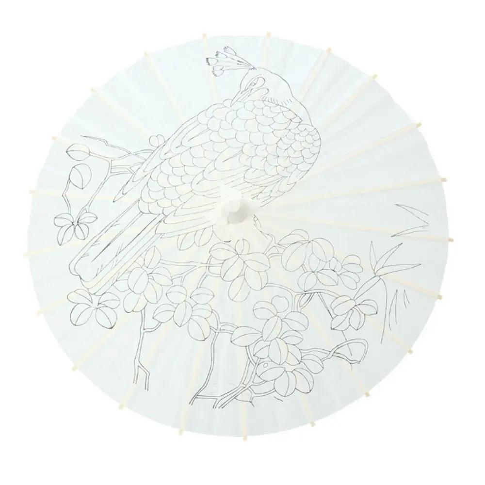 Vintage Ölpapier-Regenschirm, bequemer Griff, DIY leerer Papier-Regenschirm, langer Griff, langlebiger Holz-Zeichnungsschirm für Kinder