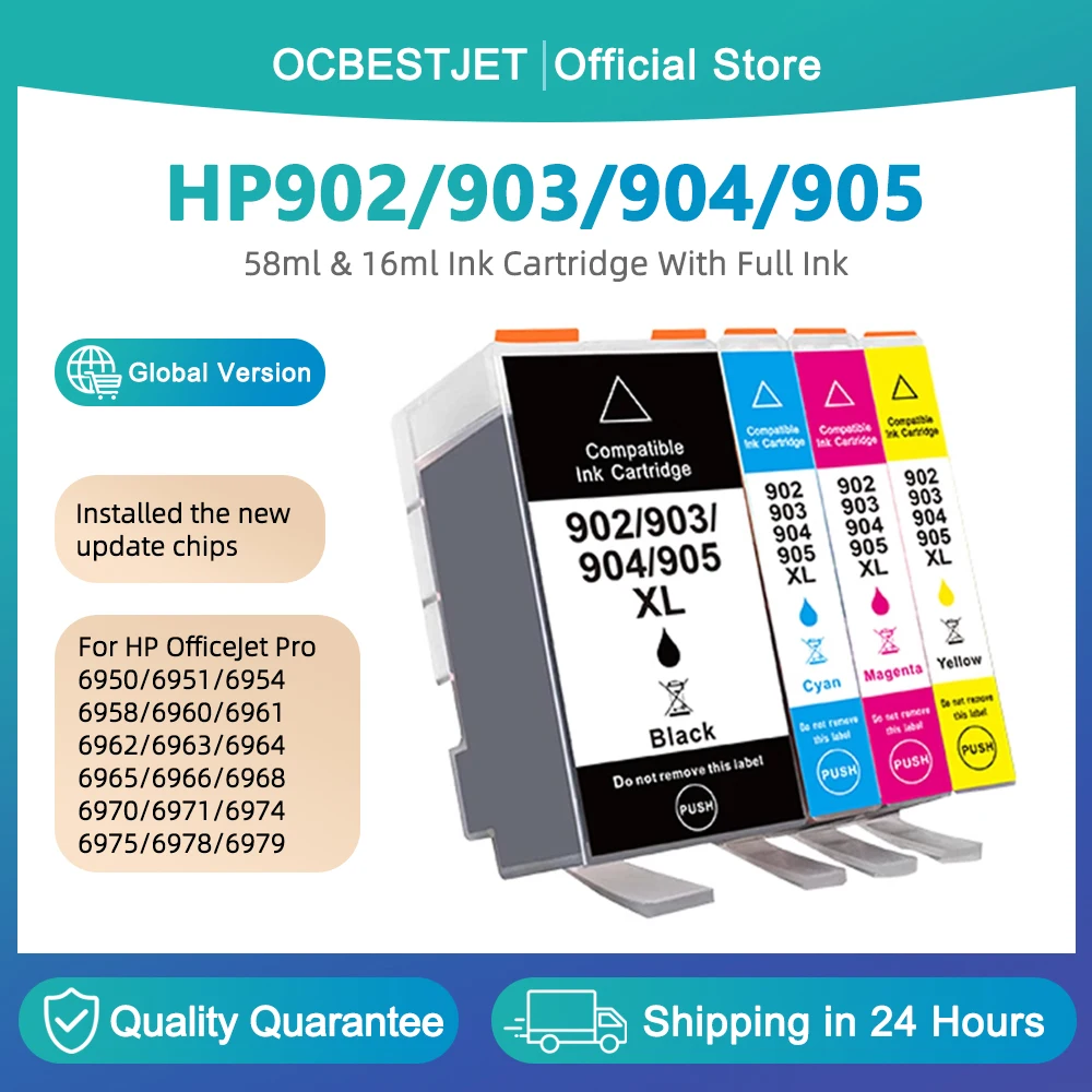 

Для HP 902 903 904 905 XL Полный картридж для принтера HP Officejet Pro 6950 6960 6962 6963 6965 6966 6968 6970 6978 6979