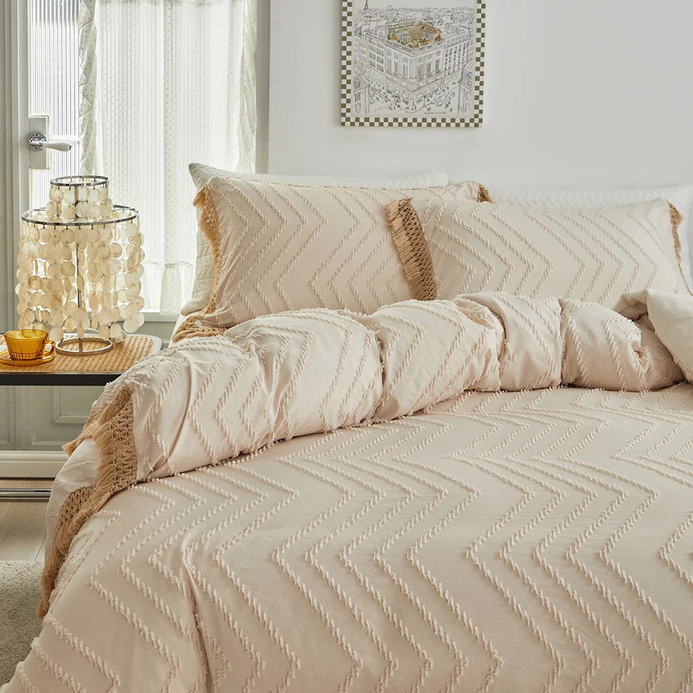 Duvet Cover Bedding Set Twin Full Queen King Size 135x200 Nordic Quilt Cover 240x220 Double Single Lace Tassel Bed Linen 200x200