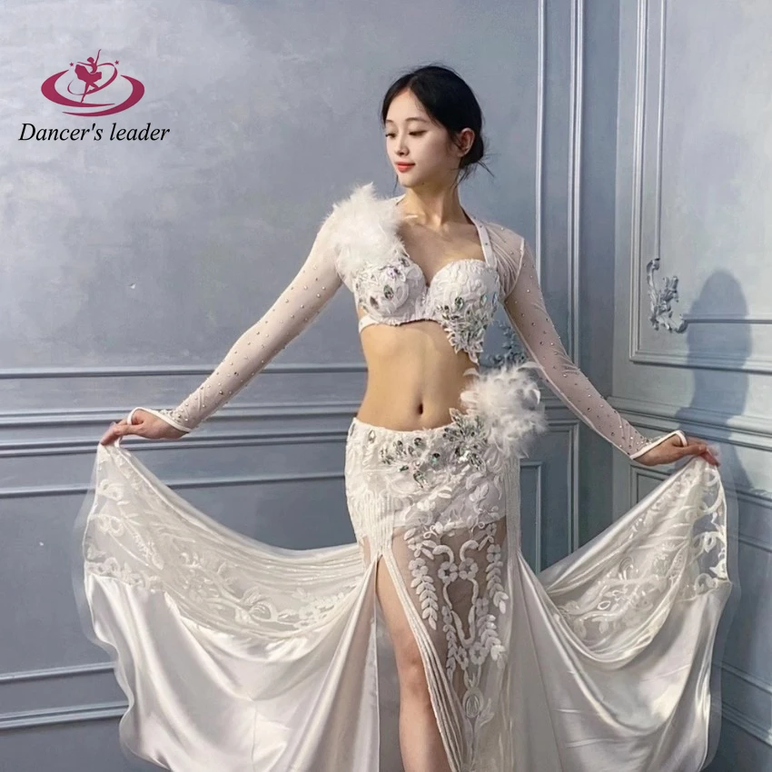 Belly Dance Performance Costume Practice Costume Women\'s Pure White Oriental Dance Costume Long Dress Costume