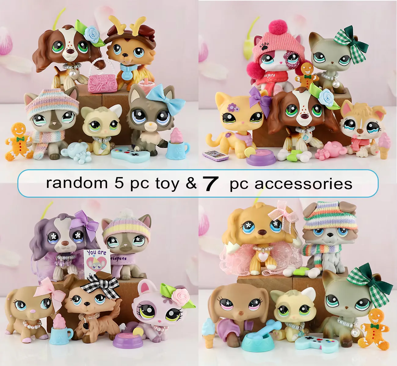 Mini Pet Shop Pets 5pcs Random and 7pcs Random Accessories Kids Gift Rare for lps